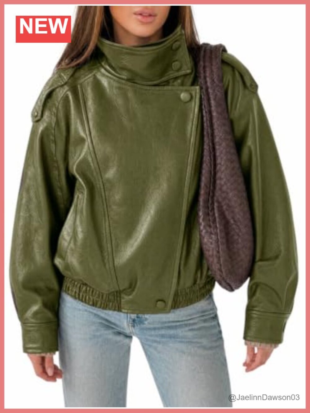 Faux Leather Oversized Zip Up Moto Biker Bomber Jacket Women's